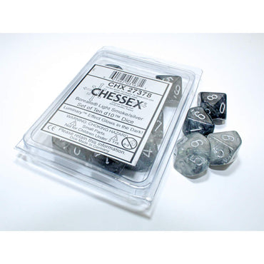CHX27378 Light Smoke Borealis Dice Luminary Silver Numbers D10 16mm (5/8in) Pack of 10 (ONLINE ORDER ONLY)