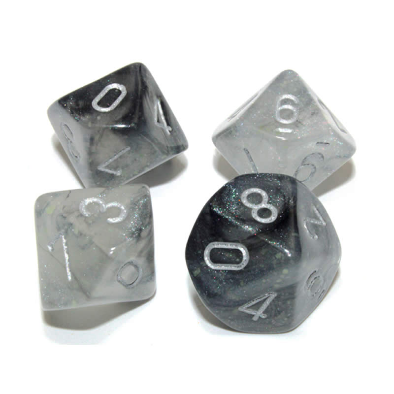 CHX27378 Light Smoke Borealis Dice Luminary Silver Numbers D10 16mm (5/8in) Pack of 10 (ONLINE ORDER ONLY)