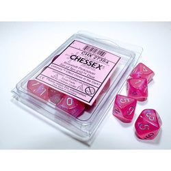 CHX27384 Pink Borealis Dice Luminary Silver Numbers D10 16mm (5/8in) Pack of 10 (ONLINE ORDER ONLY)