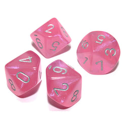 CHX27384 Pink Borealis Dice Luminary Silver Numbers D10 16mm (5/8in) Pack of 10 (ONLINE ORDER ONLY)