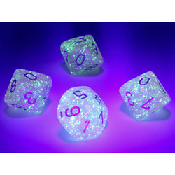 CHX27384 Pink Borealis Dice Luminary Silver Numbers D10 16mm (5/8in) Pack of 10 (ONLINE ORDER ONLY)