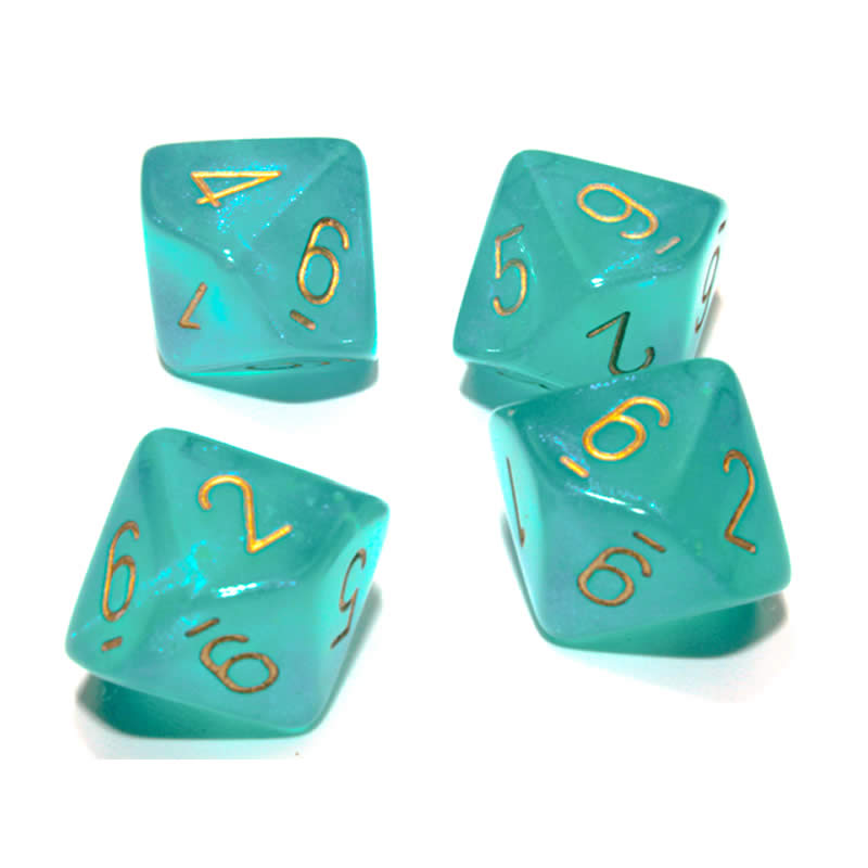 CHX27385 Teal Borealis Dice Luminary Gold Numbers D10 16mm (5/8in) Pack of 10 (ONLINE ORDER ONLY)