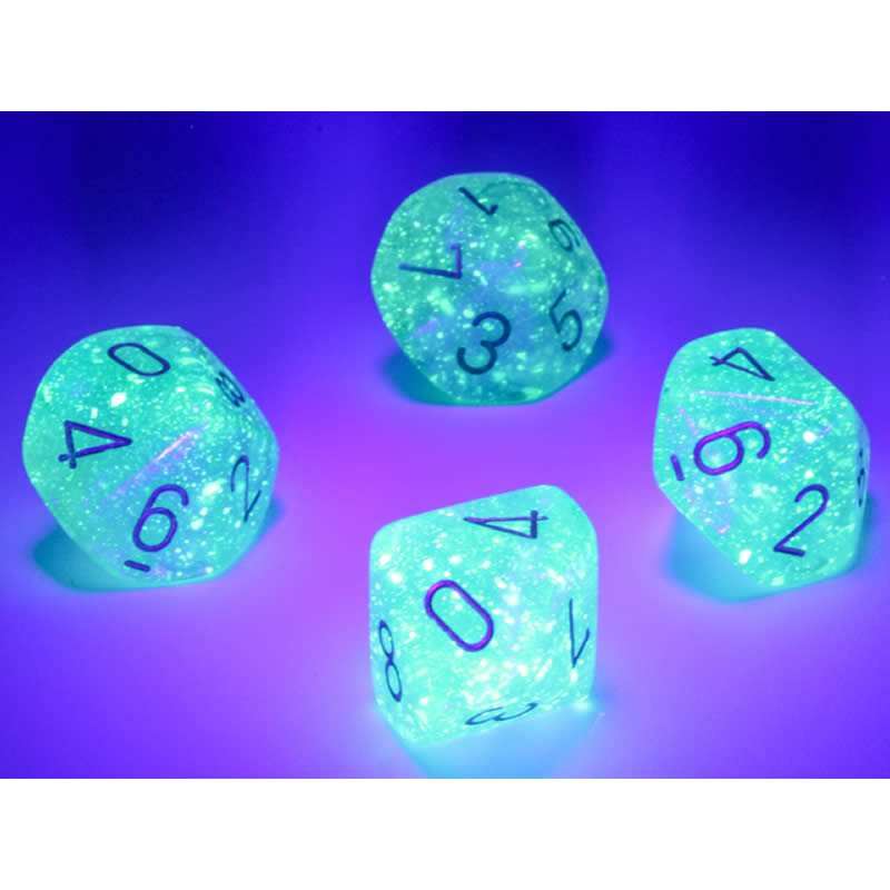 CHX27385 Teal Borealis Dice Luminary Gold Numbers D10 16mm (5/8in) Pack of 10 (ONLINE ORDER ONLY)