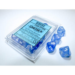 CHX27386 Sky Blue Borealis Dice Luminary White Numbers D10 16mm (5/8in) Pack of 10 (ONLINE ORDER ONLY)