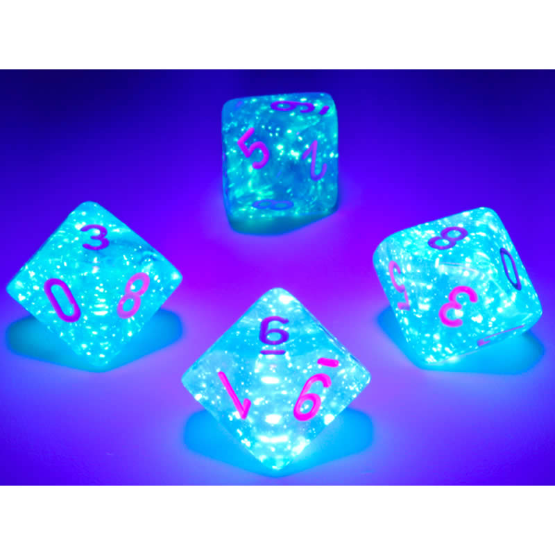 CHX27386 Sky Blue Borealis Dice Luminary White Numbers D10 16mm (5/8in) Pack of 10 (ONLINE ORDER ONLY)