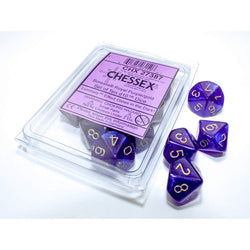 CHX27387 Royal Purple Borealis Dice Luminary Gold Numbers D10 16mm (5/8in) Pack of 10 (ONLINE ORDER ONLY)