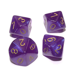 CHX27387 Royal Purple Borealis Dice Luminary Gold Numbers D10 16mm (5/8in) Pack of 10 (ONLINE ORDER ONLY)