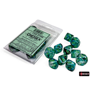 CHX27395 Kelp Borealis Luminary Dice with Light Green Numbers D10 16mm (5/8in) Pack of 10 Dice (ONLINE ORDER ONLY)
