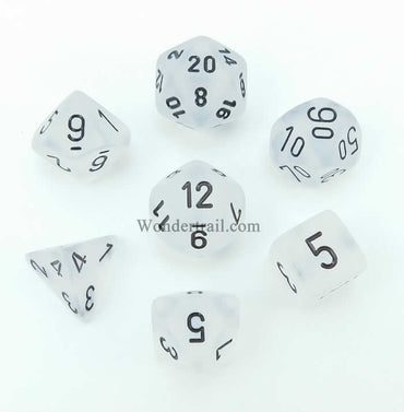 CHX27401 Clear Frosted Dice with Black Numbers 16mm (5/8in) Set of 7 (ONLINE ORDER ONLY)