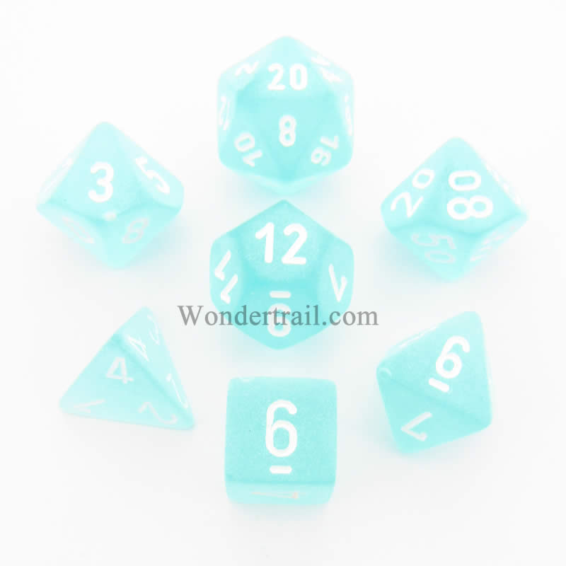 CHX27405 Teal Frosted Dice with White Numbers 16mm (5/8in) Set of 7 (ONLINE ORDER ONLY)