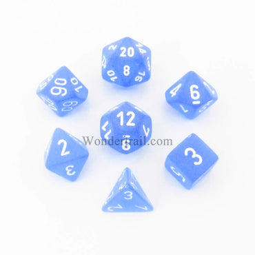 CHX27406 Blue Frosted Dice with White Numbers 16mm (5/8in) Set of 7 (ONLINE ORDER ONLY)