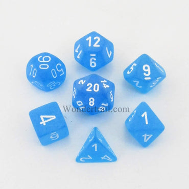 CHX27416 Caribbean Blue Frosted Dice White Numbers 16mm (5/8in) Set of 7 (ONLINE ORDER ONLY)