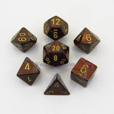 CHX27419 Blue Blood Scarab Dice with Gold Numbers 16mm (5/8in) Set of 7 (ONLINE ORDER ONLY)
