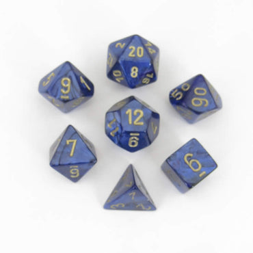 CHX27427 Royal Blue Borealis Dice Gold Numbers 16mm (5/8in) Set of 7 (ONLINE ORDER ONLY)