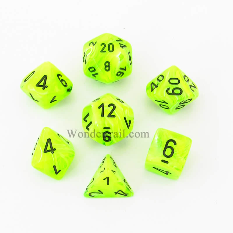CHX27430 Green Vortex Dice with Black Numbers 16mm (5/8in) Set of 7 (ONLINE ORDER ONLY)
