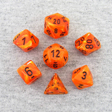 CHX27433 Orange Vortex Dice with Black Numbers 16mm (5/8in) Set of 7 (ONLINE ORDER ONLY)