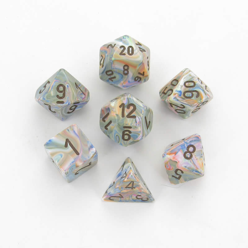 CHX27441 Vibrant Festive Dice with Brown Numbers 16mm (5/8in) Set of 7 (ONLINE ORDER ONLY)