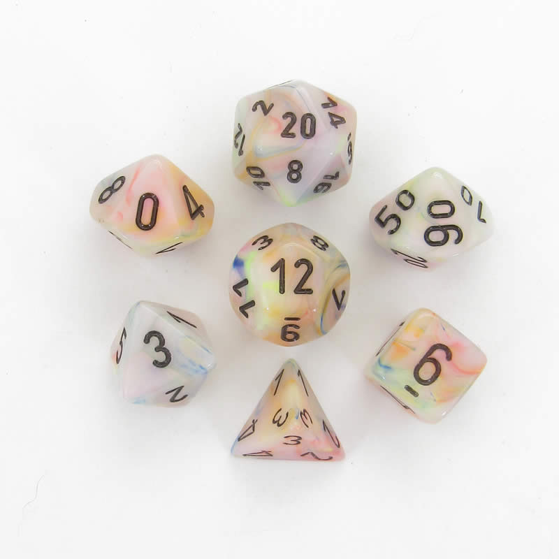 CHX27442 Circus Festive Dice with Black Numbers 16mm (5/8in) Set of 7 (ONLINE ORDER ONLY)