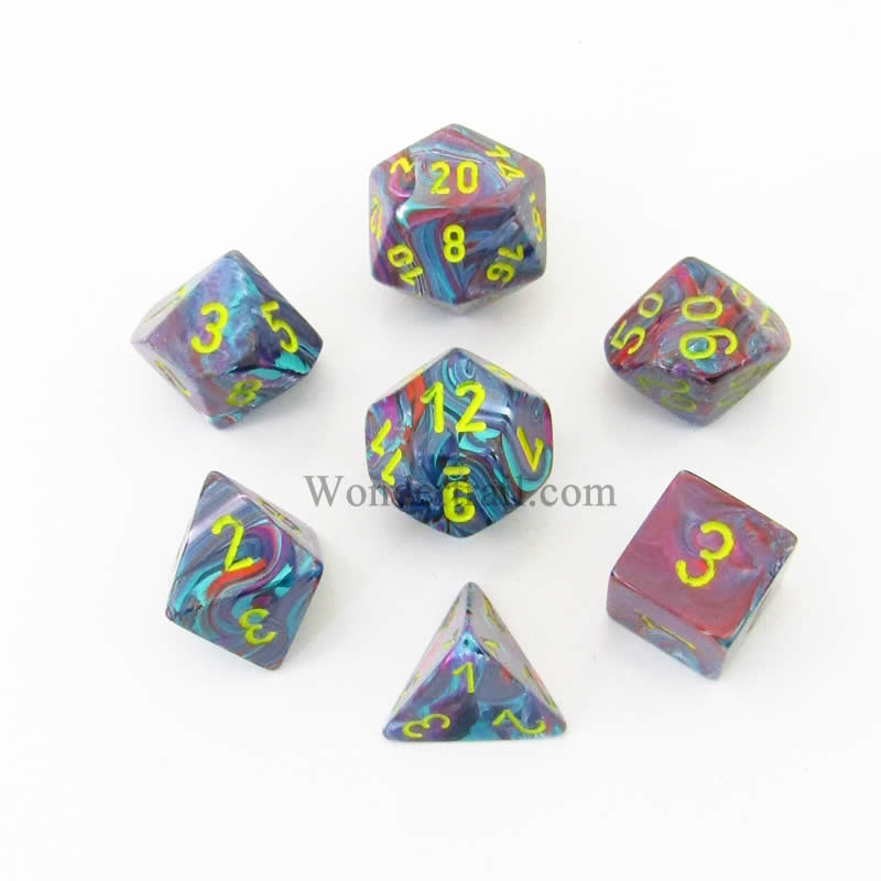 CHX27450 Mosaic Festive Dice with Yellow Numbers 16mm (5/8in) Set of 7 (ONLINE ORDER ONLY)