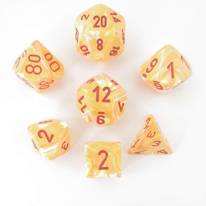 CHX27453 Sunburst Festive Dice with Red Numbers 16mm (5/8in) Set of 7 (ONLINE ORDER ONLY)
