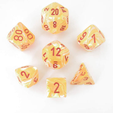 CHX27453 Sunburst Festive Dice with Red Numbers 16mm (5/8in) Set of 7 (ONLINE ORDER ONLY)