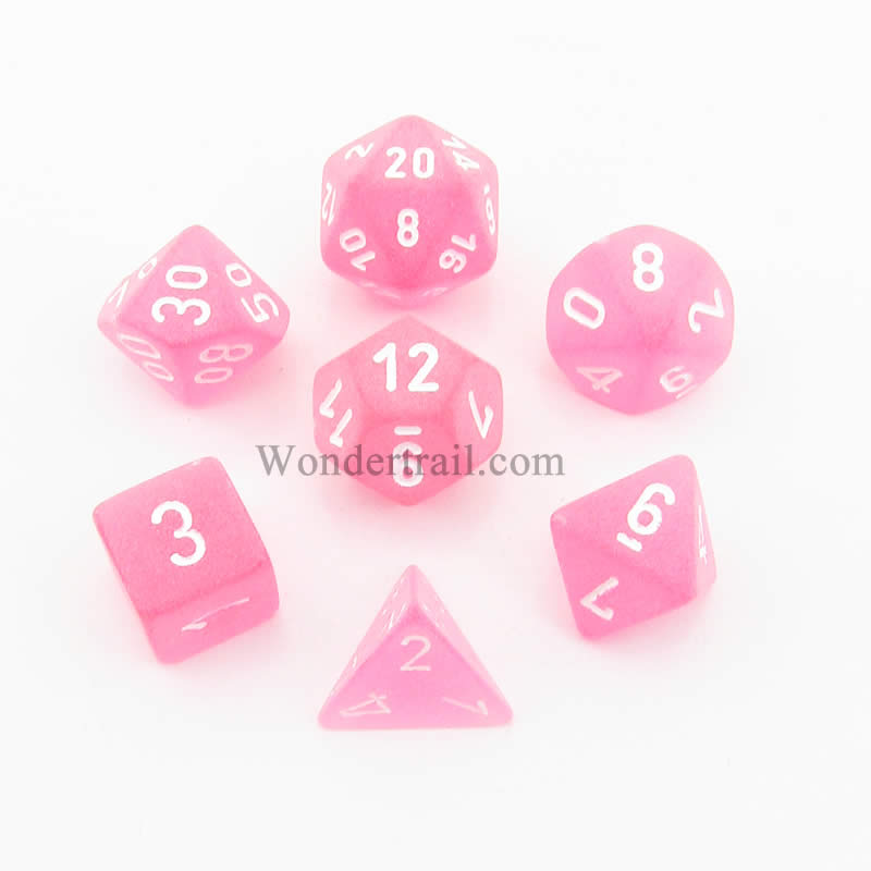 CHX27464 Pink Frosted Dice with White Numbers 16mm (5/8in) Set of 7 (ONLINE ORDER ONLY)