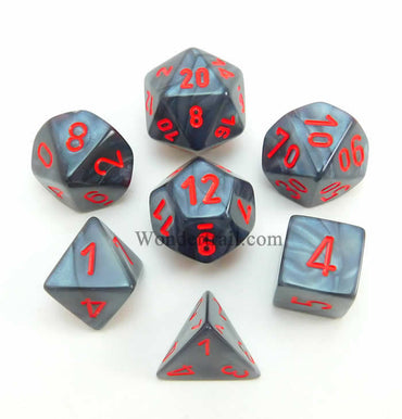 CHX27478 Black Velvet Dice with Red Numbers 16mm (5/8in) Set of 7 (ONLINE ORDER ONLY)