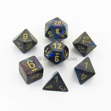 CHX27499 Shadow Lustrous Dice with Gold Numbers 16mm (5/8in) Set of 7 (ONLINE ORDER ONLY)