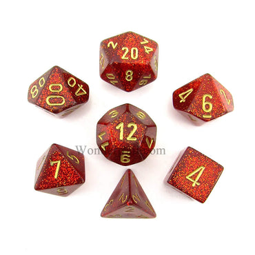 CHX27504 Ruby Glitter Dice with Gold Numbers 16mm (5/8in) Set of 7 (ONLINE ORDER ONLY)
