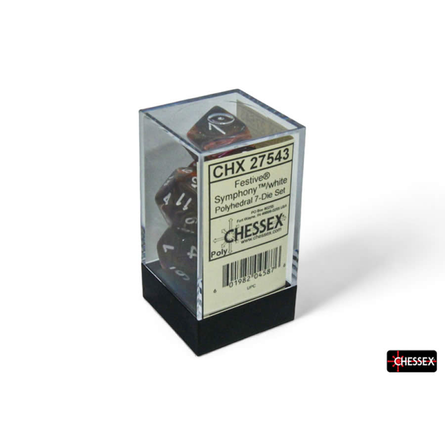 CHX27543 Symphony Festive Dice with White Numbers 16mm (5/8in) Set of 7 (ONLINE ORDER ONLY)