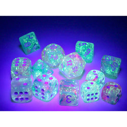 CHX27545 Wisteria Nebula Luminary Dice White Numbers 16mm Set of 7 (ONLINE ORDER ONLY)