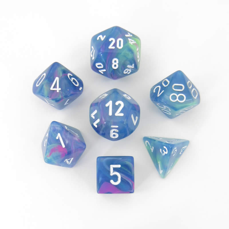 CHX27546 Waterlily Festive Dice with White Numbers 16mm (5/8in) Set of 7 (ONLINE ORDER ONLY)