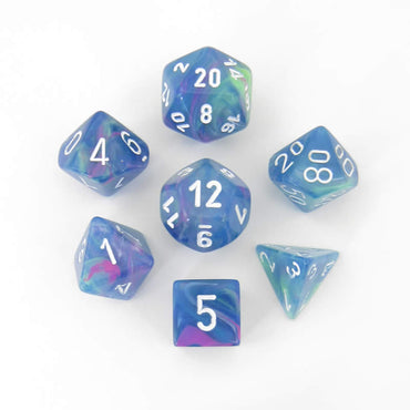 CHX27546 Waterlily Festive Dice with White Numbers 16mm (5/8in) Set of 7 (ONLINE ORDER ONLY)