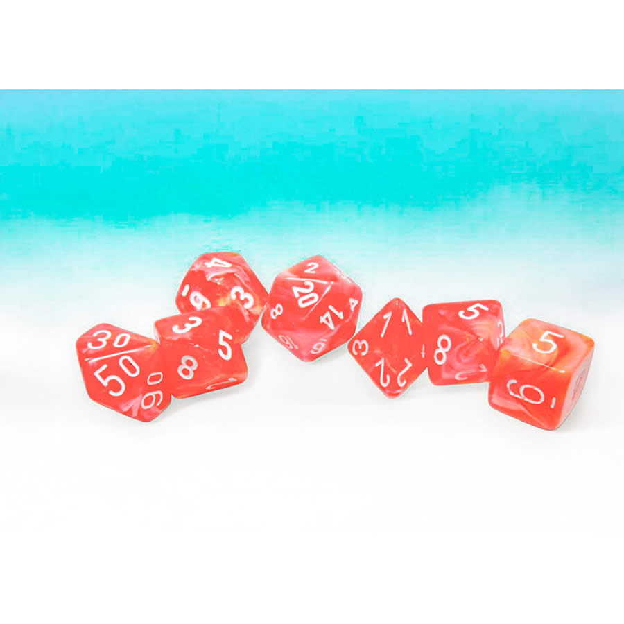 CHX27553 Dahlia Festive Luminary Dice with White Numbers 16mm (5/8in) Set of 7 (ONLINE ORDER ONLY)