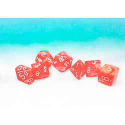 CHX27553 Dahlia Festive Luminary Dice with White Numbers 16mm (5/8in) Set of 7 (ONLINE ORDER ONLY)