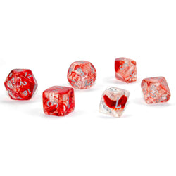 CHX27554 Red Nebula Luminary Dice Silver Numbers 16mm (5/8in) Set of 7 (ONLINE ORDER ONLY)