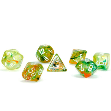 CHX27555 Spring Nebula Luminary Dice White Numbers 16mm (5/8in) Set of 7 (ONLINE ORDER ONLY)