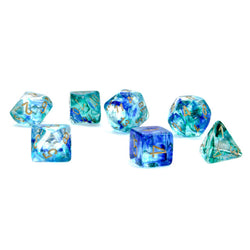 CHX27556 Oceanic Nebula Luminary Dice Gold Numbers 16mm (5/8in) Set of 7 (ONLINE ORDER ONLY)