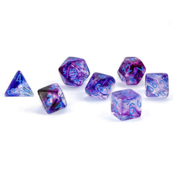 CHX27557 Nocturnal Nebula Luminary Dice Blue Numbers 16mm (5/8in) Set of 7 (ONLINE ORDER ONLY)