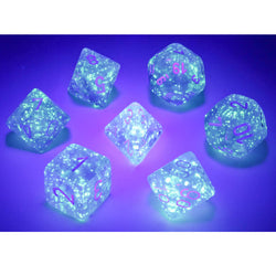 CHX27577 Purple Borealis Dice Luminary White Numbers 16mm (5/8in) Set of 7 (ONLINE ORDER ONLY)