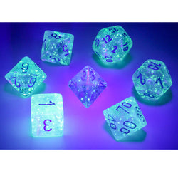 CHX27581 Icicle Borealis Dice Luminary Light Blue Numbers 16mm (5/8in) Set of 7 (ONLINE ORDER ONLY)