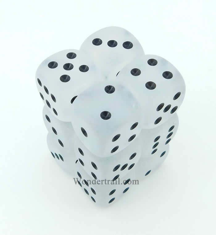 CHX27601 Clear Frosted Dice with Black Pips D6 16mm (5/8in) Pack of 12 (ONLINE ORDER ONLY)