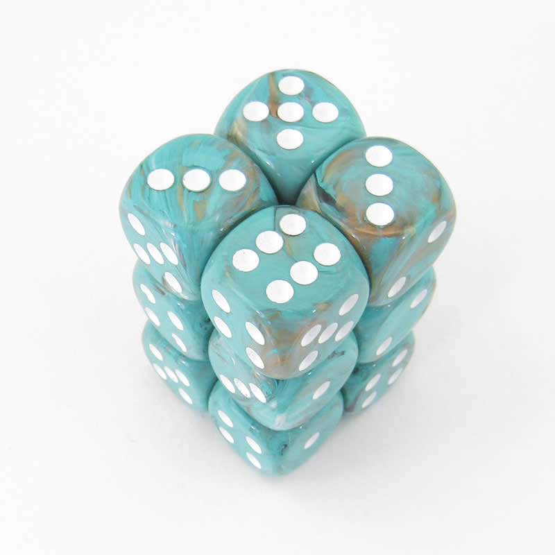 CHX27603 Oxi-copper Marbleized Dice White Pips D6 16mm (5/8in) Pack of 12 (ONLINE ORDER ONLY)
