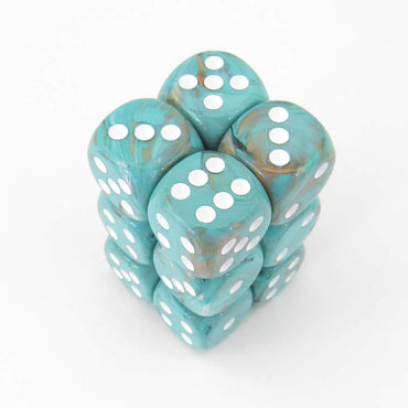 CHX27603 Oxi-copper Marbleized Dice White Pips D6 16mm (5/8in) Pack of 12 (ONLINE ORDER ONLY)