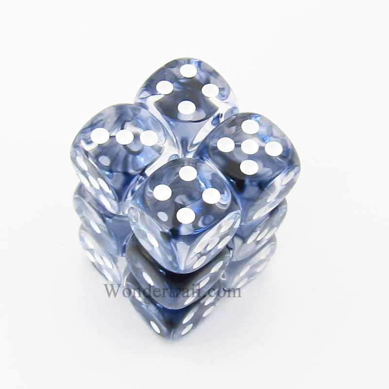 CHX27608 Black Nebula Dice with White Pips D6 16mm (5/8in) Pack of 12 (ONLINE ORDER ONLY)