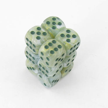 CHX27609 Green Marble Dice Dark Green Pips D6 16mm (5/8in) Pack of 12 (ONLINE ORDER ONLY)