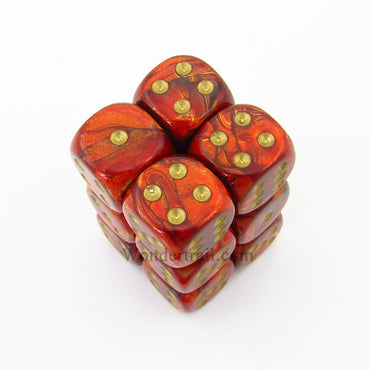CHX27614 Scarlet Scarab Dice with Gold Pips D6 16mm (5/8in) Pack of 12 (ONLINE ORDER ONLY)