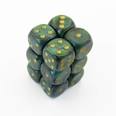 CHX27615 Jade Scarab Dice with Gold Pips D6 16mm (5/8in) Pack of 12 (ONLINE ORDER ONLY)