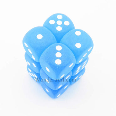 CHX27616 Caribbean Blue Frosted Dice White Pips D6 16mm Pack of 12 (ONLINE ORDER ONLY)