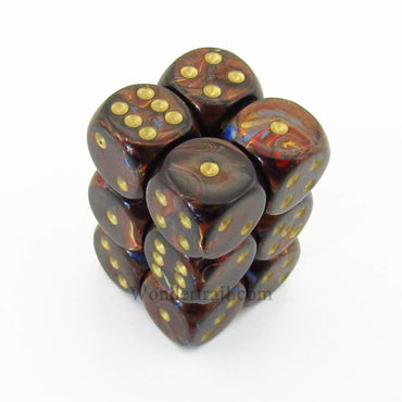 CHX27619 Blue Blood Scarab Dice Gold Pips D6 16mm (5/8in) Pack of 12 (ONLINE ORDER ONLY)